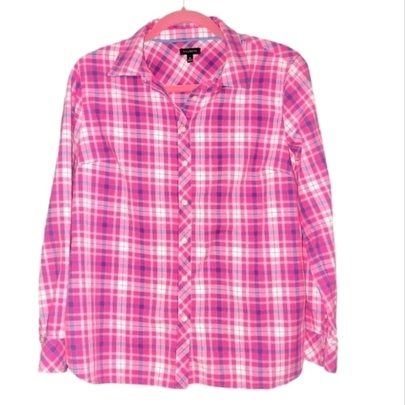 Talbots size medium Pink Plaid long sleeve button down shirt - Picture 1 of 5